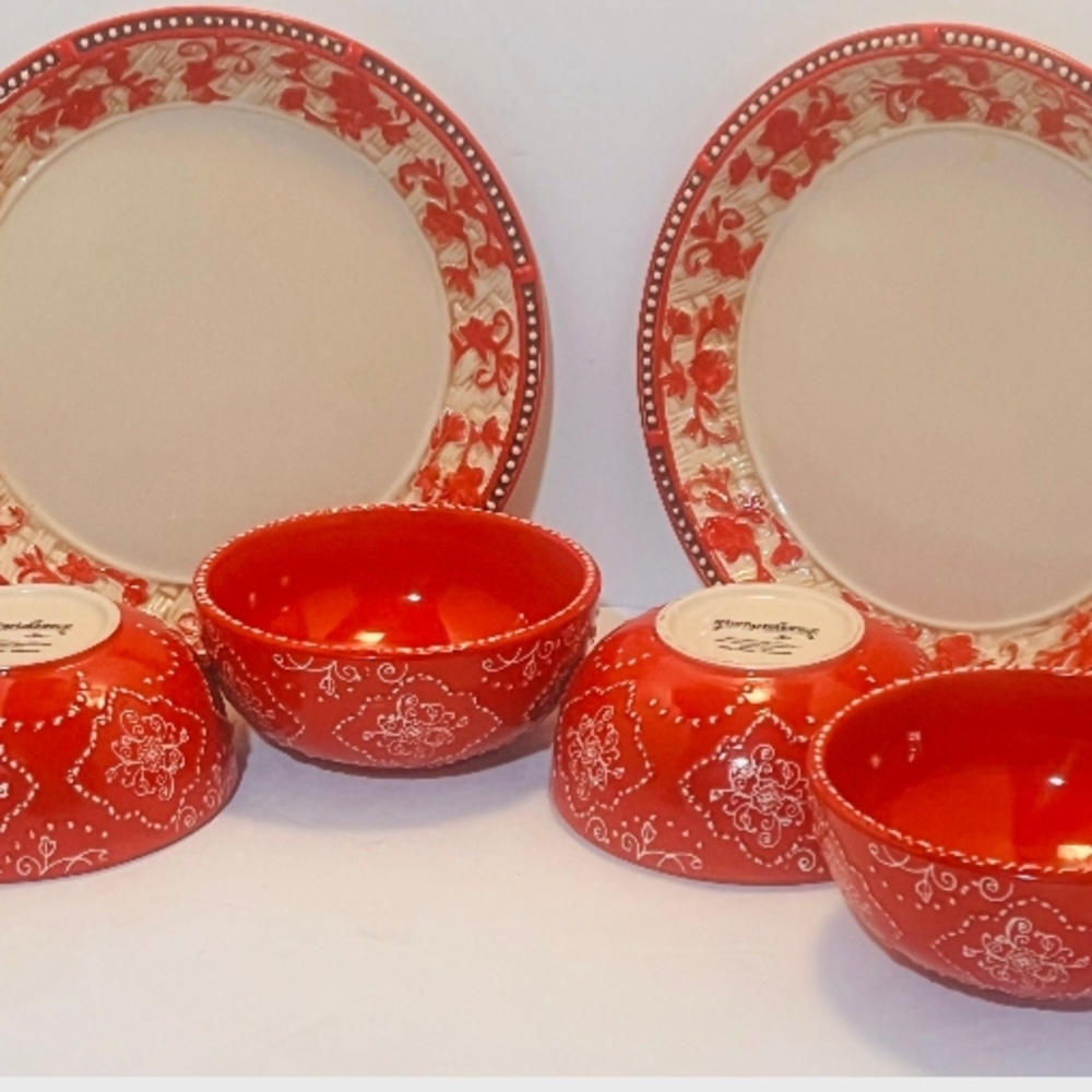 Red and Cream Dinnerware Set